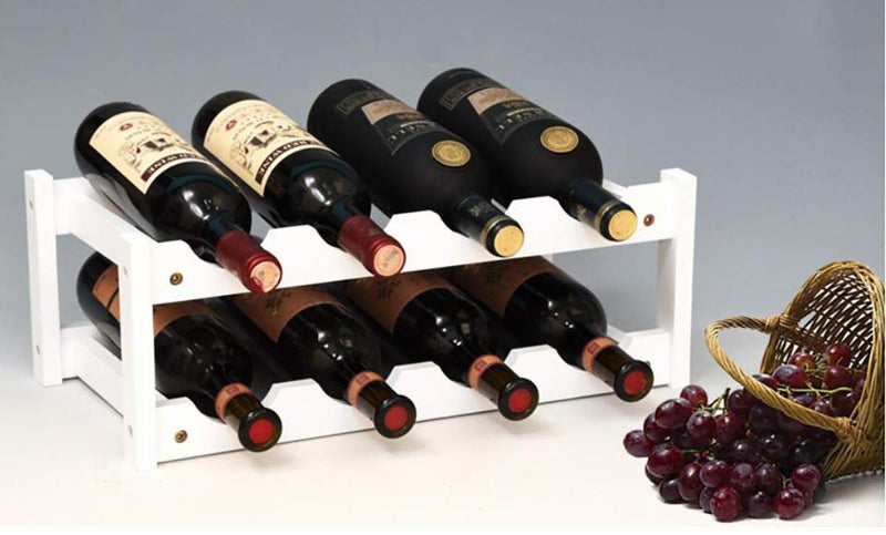 Kework Bamboo Wine Rack, 8 Bottles Tabletop Wine Holder, Free Standing Countertop Wine Storage Shelf Rack, White - Image 4